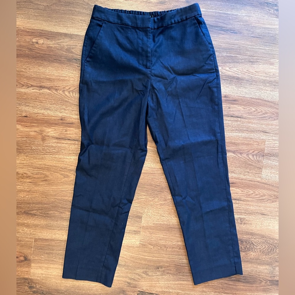 J. CREW 8 Tall Women's Linen Blend Navy Blue High Waisted Trouser Pants